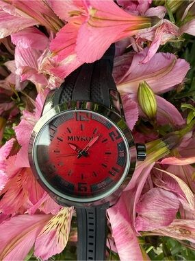 #111 MIYKON  Bold Red and Black dial with Black Band Men's Sport Watch
